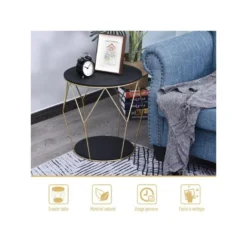 Table Basse Ronde CAMILLE Noire Et Dorée -Pas Cher Mobiliora Magasin table basse 19185943