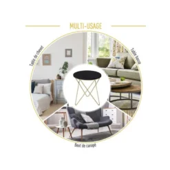 Table Basse Ronde CAMILLE Noire Et Dorée -Pas Cher Mobiliora Magasin table basse 19185945