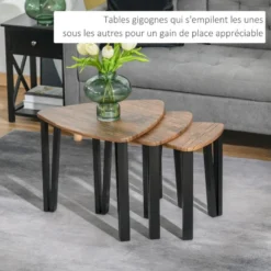 Lot De 3 Tables Basses Gigogne MOWGLI Bois De Noyer -Pas Cher Mobiliora Magasin table basse 19185995