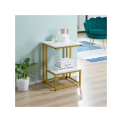 Bout De Canapé Guéridon AUGUSTUS Blanc Et Doré -Pas Cher Mobiliora Magasin table basse 19186055