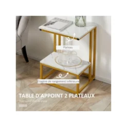 Bout De Canapé Guéridon AUGUSTUS Blanc Et Doré -Pas Cher Mobiliora Magasin table basse 19186057