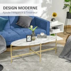 Table Basse Ovale MICHAL Marbre Et Dorée -Pas Cher Mobiliora Magasin table basse 19186849