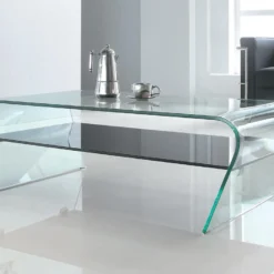 Table Basse - Verre Trempé - Tablette Noire Laquée - KELLY