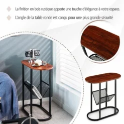 Table D'appoint Industrielle Avec étagère En Maille, Cadre En Acier Robuste, Marron Rustique -Pas Cher Mobiliora Magasin table basse 19405495