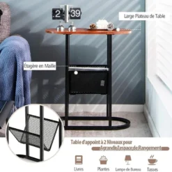 Table D'appoint Industrielle Avec étagère En Maille, Cadre En Acier Robuste, Marron Rustique -Pas Cher Mobiliora Magasin table basse 19405497