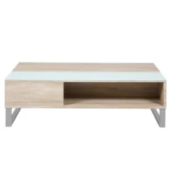 Table Basse - 110x60 Cm - Relevable Avec élément En Verre Trempé - Chêne Sonoma - KOSTRENA -Pas Cher Mobiliora Magasin table basse 19447753