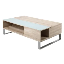 Table Basse - 110x60 Cm - Relevable Avec élément En Verre Trempé - Chêne Sonoma - KOSTRENA -Pas Cher Mobiliora Magasin table basse 19447755