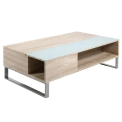 Table Basse - 110x60 Cm - Relevable Avec élément En Verre Trempé - Chêne Sonoma - KOSTRENA -Pas Cher Mobiliora Magasin table basse 19447759