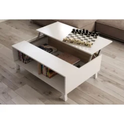 Table Basse Relevable Blanc Brillant/Chêne Clair - STOCKTON - L 100 X L 68 X H 41 Cm -Pas Cher Mobiliora Magasin table basse 19724117
