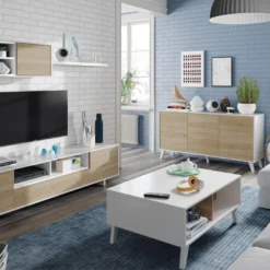 Table Basse Relevable Blanc Brillant/Chêne Clair - STOCKTON - L 100 X L 68 X H 41 Cm -Pas Cher Mobiliora Magasin table basse 19724121