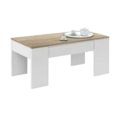 Table Basse Relevable Blanc/Chêne Clair - IRVINE - L 100 X L 50 X H 45/56 Cm -Pas Cher Mobiliora Magasin table basse 19724141