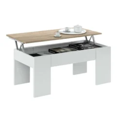 Table Basse Relevable Blanc/Chêne Clair - IRVINE - L 100 X L 50 X H 45/56 Cm -Pas Cher Mobiliora Magasin table basse 19724143