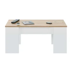 Table Basse Relevable Blanc/Chêne Clair - IRVINE - L 100 X L 50 X H 45/56 Cm -Pas Cher Mobiliora Magasin table basse 19724145