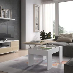 Table Basse Relevable Blanc/Chêne Clair - IRVINE - L 100 X L 50 X H 45/56 Cm -Pas Cher Mobiliora Magasin table basse 19724147