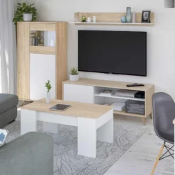 Table Basse Relevable Blanc/Chêne Clair - IRVINE - L 100 X L 50 X H 45/56 Cm -Pas Cher Mobiliora Magasin table basse 19724149