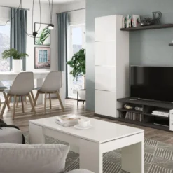 Table Basse Relevable Blanc Brillant - OXNARD - L 100 X L 50 X H 43/54 Cm -Pas Cher Mobiliora Magasin table basse 19724319