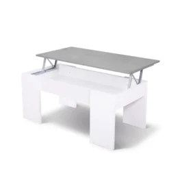Table Basse Relevable Blanc/Béton Ciré Clair - OXNARD - L 100 X L 50 X H 45 Cm -Pas Cher Mobiliora Magasin table basse 19724471