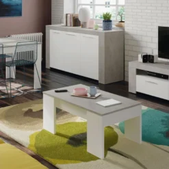 Table Basse Relevable Blanc/Béton Ciré Clair - OXNARD - L 100 X L 50 X H 45 Cm -Pas Cher Mobiliora Magasin table basse 19724473