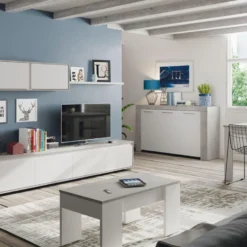 Table Basse Relevable Blanc/Béton Ciré Clair - OXNARD - L 100 X L 50 X H 45 Cm -Pas Cher Mobiliora Magasin table basse 19724475