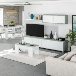 Table Basse Relevable Blanc/Béton Ciré Clair - OXNARD - L 100 X L 50 X H 45 Cm -Pas Cher Mobiliora Magasin table basse 19724477