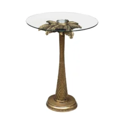 Table à Café En Verre Trempé Et Résine Doré Aspect Vieilli D 40 X H 51 Cm