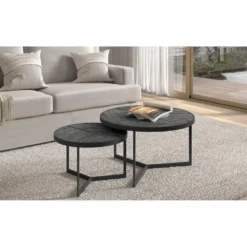 Table Basse Gigogne Ronde En Bois Massif Exotique. Finition Noir Collection LAVE. -Pas Cher Mobiliora Magasin table basse 19823651