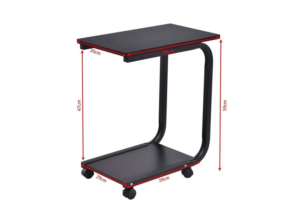 Table D'appoint Avec 4 Roues Roulantes à 360° 2 Tablettes De Rangement 50x30x59cm Noir 20_0001158 5 Table D'appoint Avec 4 Roues Roulantes à 360° 2 Tablettes De Rangement 50x30x59cm Noir 20_0001158 – Image 3