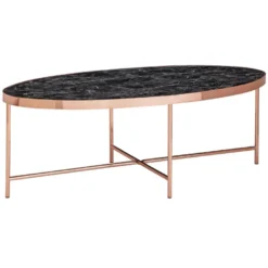 Table Basse Aspect Marbre Noir Table De Salon Ovale 110 X 56 Cm Cuivre