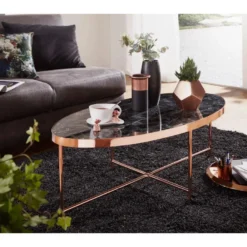 Table Basse Aspect Marbre Noir Table De Salon Ovale 110 X 56 Cm Cuivre -Pas Cher Mobiliora Magasin table basse 20908023