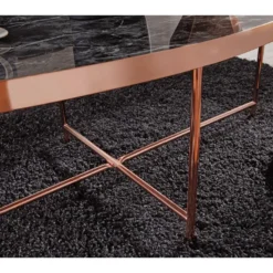 Table Basse Aspect Marbre Noir Table De Salon Ovale 110 X 56 Cm Cuivre -Pas Cher Mobiliora Magasin table basse 20908027