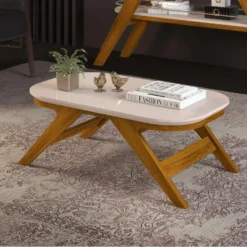 Table Basse Rectangle Chêne Et Ecru 90 Cm -Pas Cher Mobiliora Magasin table basse 21014023