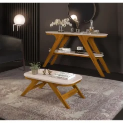 Table Basse Rectangle Chêne Et Ecru 90 Cm -Pas Cher Mobiliora Magasin table basse 21014025