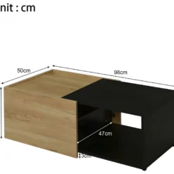 Table Basse Avec LED Et Plateau Extensible - Style Moderne - Naturel & Noir -Pas Cher Mobiliora Magasin table basse 21134231
