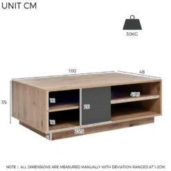 Table Basse Avec LED + 4 Compartiments - Naturel -Pas Cher Mobiliora Magasin table basse 21134241