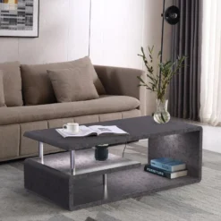 Table Basse Contemporaine - Avec LED - Finition Gris Ciment - Gris