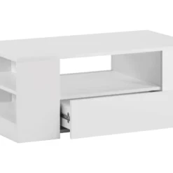 Table Basse Avec LED + étagères + Tiroirs - Aspect Brillant - Blanc -Pas Cher Mobiliora Magasin table basse 21134337