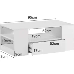 Table Basse Avec LED + étagères + Tiroirs - Aspect Brillant - Blanc -Pas Cher Mobiliora Magasin table basse 21134341