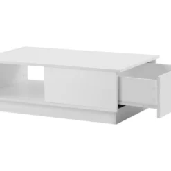 Table Basse Avec LED Et Tiroir Pour Salon - Style Contemporain - Blanc -Pas Cher Mobiliora Magasin table basse 21134483