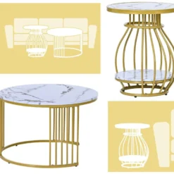 Lot De 2 Tables Gigognes Rondes - Effet Marbre - Structure En Métal - Style Scandinave - Blanc 8 Lot De 2 Tables Gigognes Rondes - Effet Marbre - Structure En Métal - Style Scandinave - Blanc -Pas Cher Mobiliora Magasin table basse 21134531