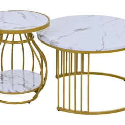Lot De 2 Tables Gigognes Rondes - Effet Marbre - Structure En Métal - Style Scandinave - Blanc 9 Lot De 2 Tables Gigognes Rondes - Effet Marbre - Structure En Métal - Style Scandinave - Blanc -Pas Cher Mobiliora Magasin table basse 21134533