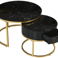 Table Basse Gigogne Avec Tiroir - Motif Marbre - Aspect Brillant - Noir 9 Table Basse Gigogne Avec Tiroir - Motif Marbre - Aspect Brillant - Noir -Pas Cher Mobiliora Magasin table basse 21134551