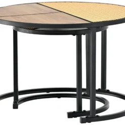 Lot De 2 Tables Gigongnes - En Faux Rotin Empilables - Style Campagnard - Naturel -Pas Cher Mobiliora Magasin table basse 21134595