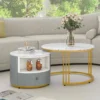 Lot De 2 Tables Gigognes Avec 1 Tiroir - Cadre En Métal Doré - Motif Marbre - Blanc & Gris 2 Lot De 2 Tables Gigognes Avec 1 Tiroir - Cadre En Métal Doré - Motif Marbre - Blanc & Gris -Pas Cher Mobiliora Magasin table basse 21134611