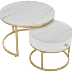 Table Basse Gigogne Avec Tiroir - Motif Marbre - Aspect Brillant - Blanc 10 Table Basse Gigogne Avec Tiroir - Motif Marbre - Aspect Brillant - Blanc -Pas Cher Mobiliora Magasin table basse 21134637