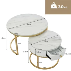 Table Basse Gigogne Avec Tiroir - Motif Marbre - Aspect Brillant - Blanc 11 Table Basse Gigogne Avec Tiroir - Motif Marbre - Aspect Brillant - Blanc -Pas Cher Mobiliora Magasin table basse 21134639