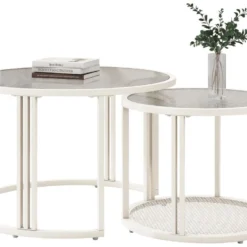 Lot De 2 Tables Gigognes - Plateau En Verre Ondulé à L'eau - Finition Blanc Laiteux -blanc -Pas Cher Mobiliora Magasin table basse 21134681