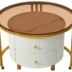 Lot De 2 Tables Basses Gigognes Avec 2 Tiroirs - Plateaux En Effet Marbre Et En Verre Trempé - Doré & Blanc 8 Lot De 2 Tables Basses Gigognes Avec 2 Tiroirs - Plateaux En Effet Marbre Et En Verre Trempé - Doré & Blanc -Pas Cher Mobiliora Magasin table basse 21134699