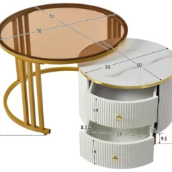 Lot De 2 Tables Basses Gigognes Avec 2 Tiroirs - Plateaux En Effet Marbre Et En Verre Trempé - Doré & Blanc 9 Lot De 2 Tables Basses Gigognes Avec 2 Tiroirs - Plateaux En Effet Marbre Et En Verre Trempé - Doré & Blanc -Pas Cher Mobiliora Magasin table basse 21134701