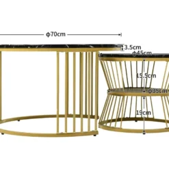 Lot De 2 Tables Gigognes - Bois Marbré Et Pieds En Métal - Noir -Pas Cher Mobiliora Magasin table basse 21134759