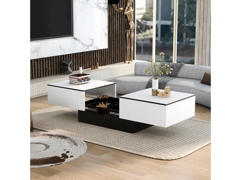 Table Basse Extensible Avec Coffre De Rangement - Table Coulissante - Blanc 3 Table Basse Extensible Avec Coffre De Rangement - Table Coulissante - Blanc